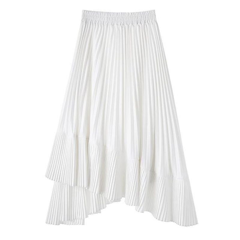 

High Waist Irregular Pleated Skirt High Waist A- line Asymmetrical Pleated Skirt White One size