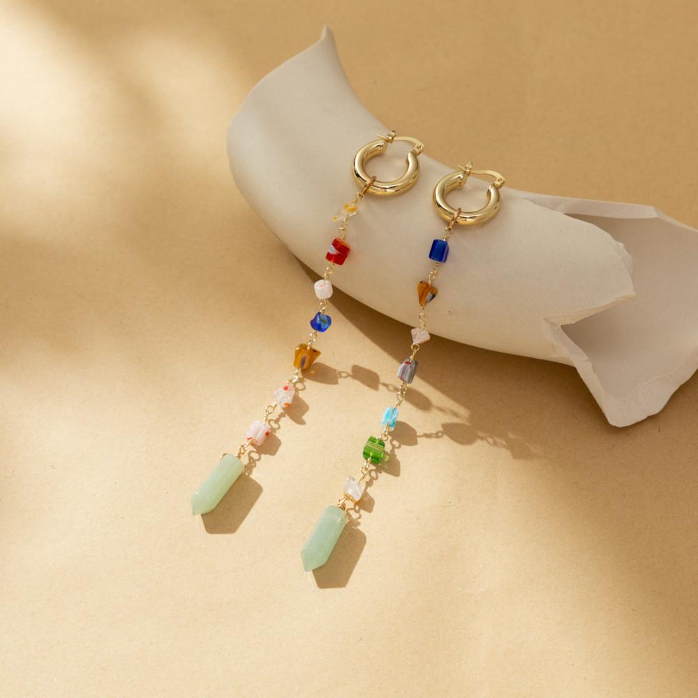Natural Exquisite Geometric Stone Earrings With Trendy Chain Elements For Women Fashionforward