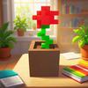 1 Piece Pixel Rose Flower Ornament, 3D Printed Unique Flower Decoration, Plastic Flower Item Suitable for Bedside Table,