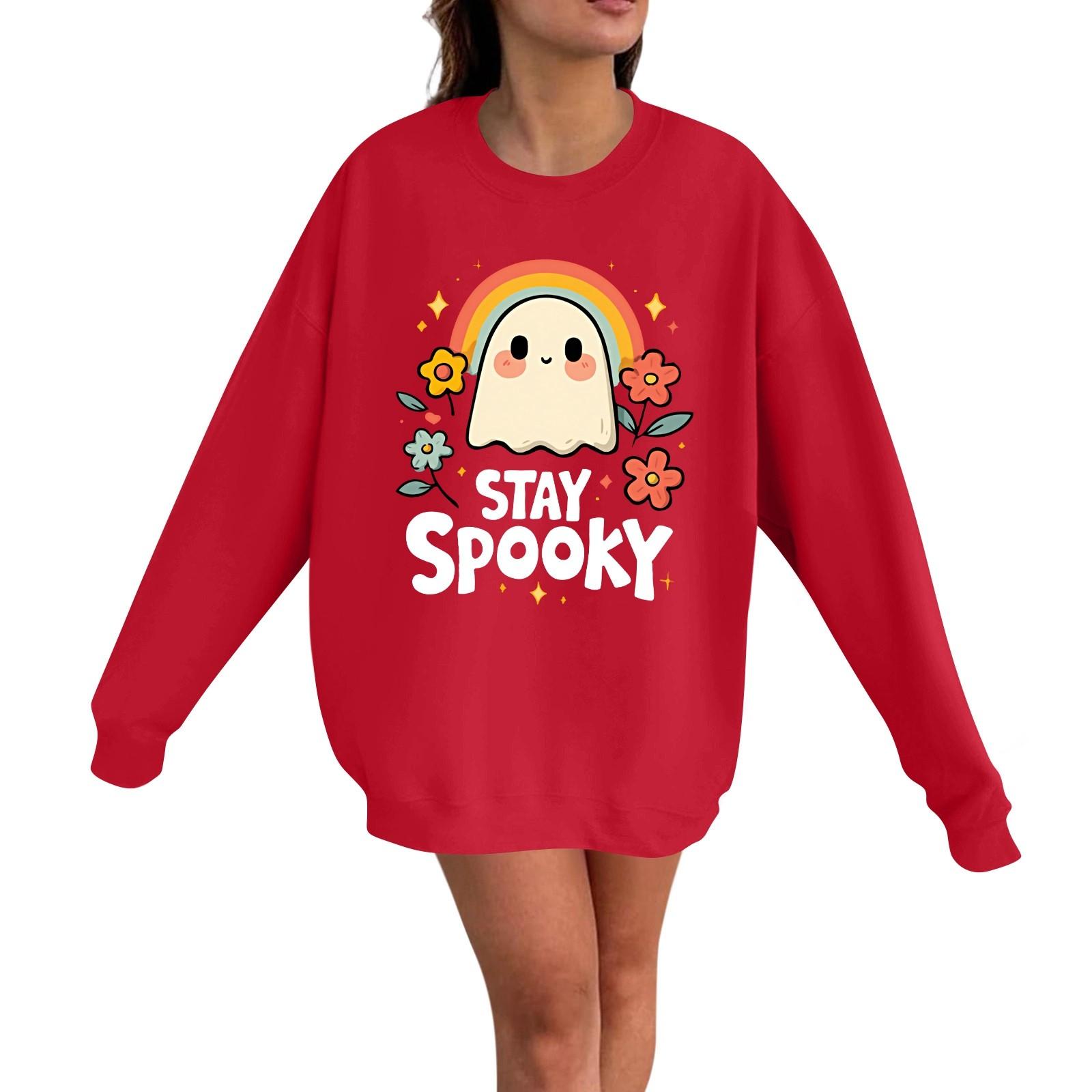 

Женский повседневный модный пуловер с длинным рукавом и принтом на Хэллоуин, с круглым вырезом M красный