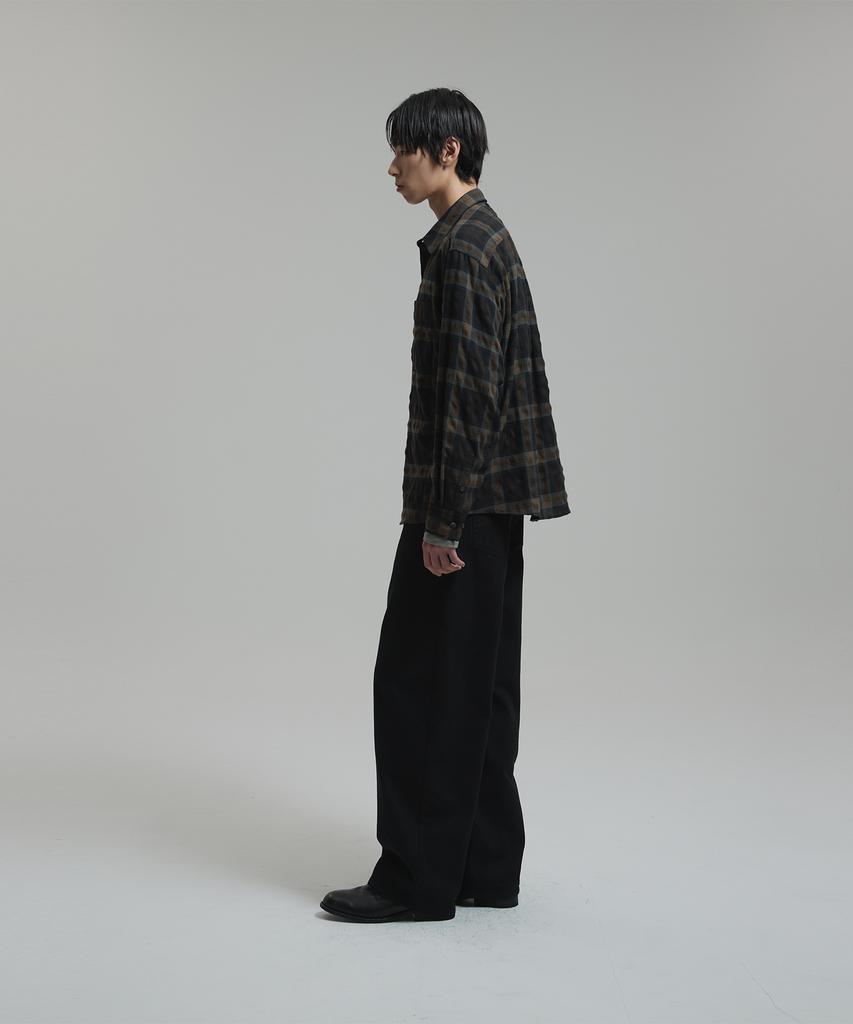 NONBLANK Bumpy Surface Check Ls Shirt_Dark Green
