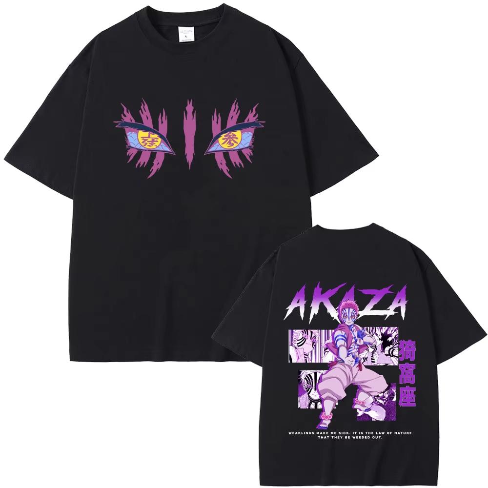 Anime Demon Slayer T-shirt Akaza Graphic T Shirt Summer Men Women Clothing Cartoon Fashion Trend Tshirts Male Vintage Streetwear