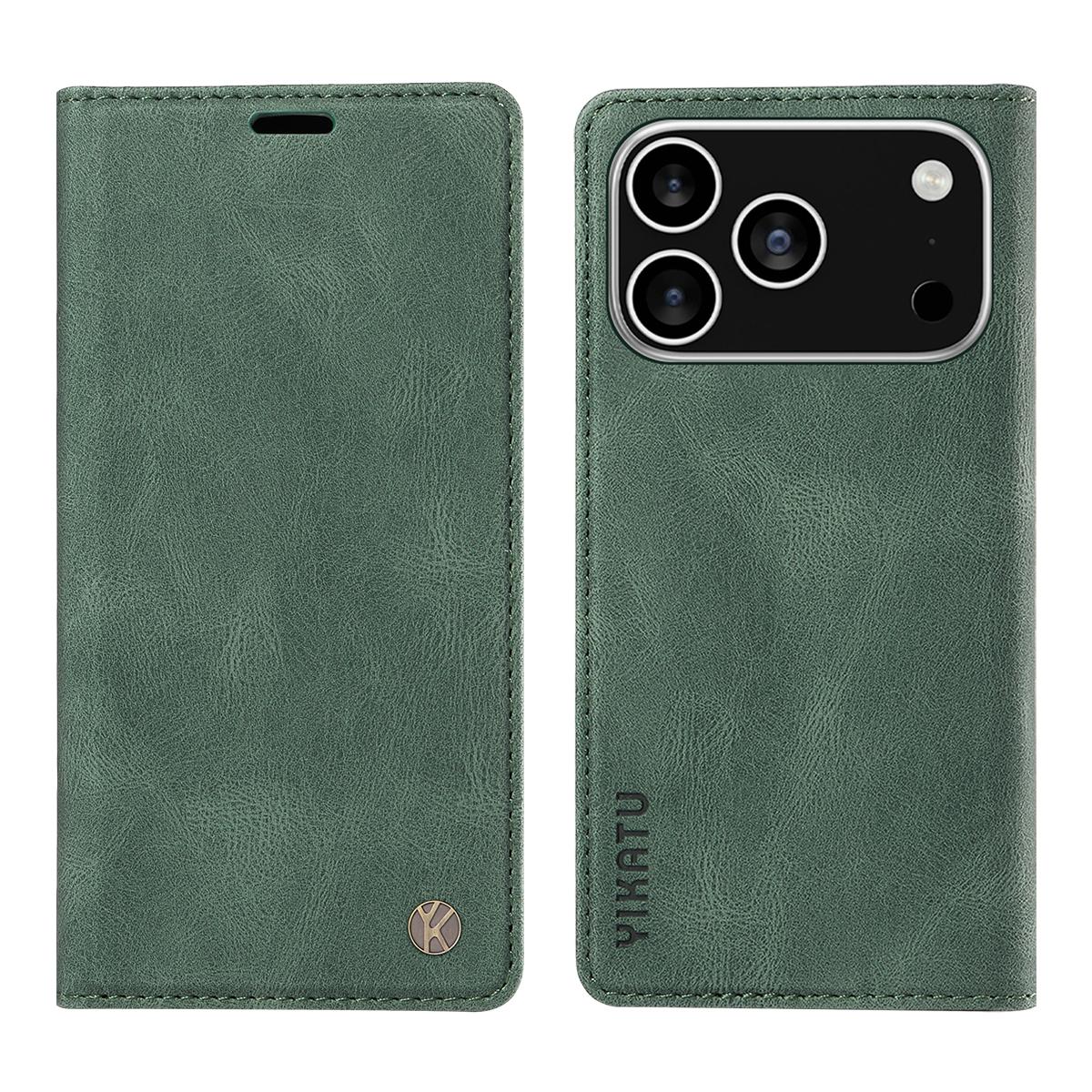 

For iPhone 17 Pro Leather Cover YIKATU YK-004 Skin-Touch Wallet Phone Cases Green