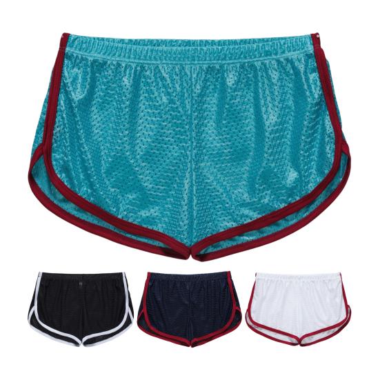 Men Underwear Solid Color U Convex Low Waist Elastic Breathable Underpants Loose Mesh Boxers Panties Casual Sport Shorts for Indoor