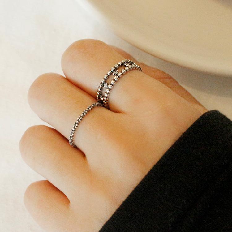 47Bag 925 Silver Layered Double-Row Ball Ring Bonbon