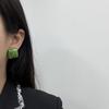 Geometric Minimalist Green Enamel Square Stud Earrings Texture Vintage Art Earrings