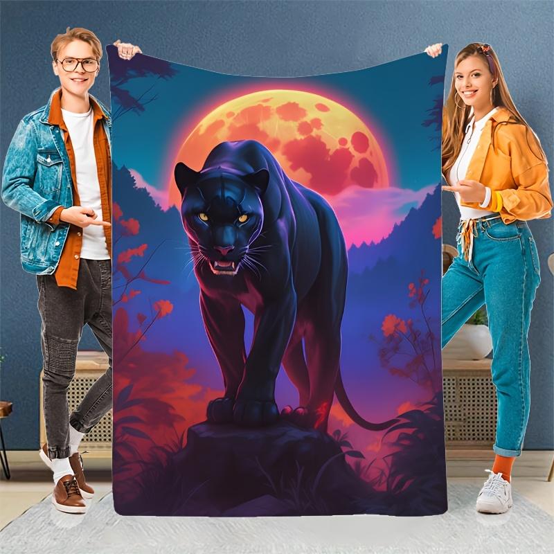 

Sunset Mystery Black Panther Theme Flannel printed blanket suitable for all seasons suitable for living room office sofa travel 75x90cm