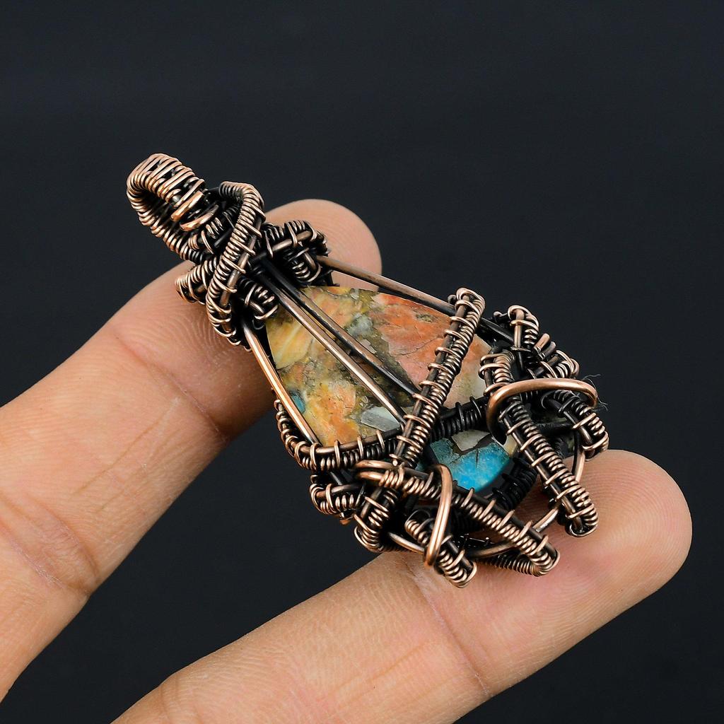 Multi Copper Spiny Oyster Pendant, Handmade Gemstone 999 Copper Wire Wrapped Pendant Antique Jewelry, For Gift Silver Jewelry