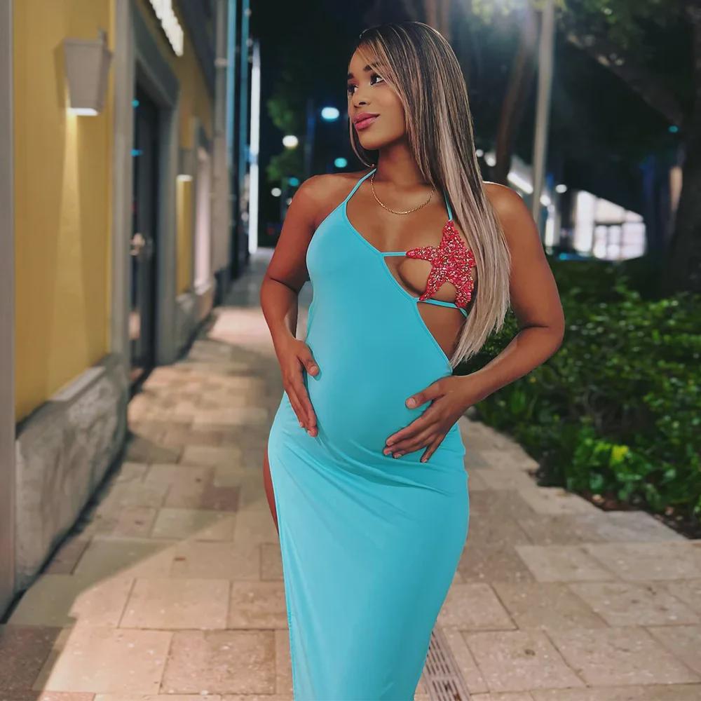 High-End Women's Halter Neck Lace-Up Solid Color Maxi Dress with Starfish Decoration