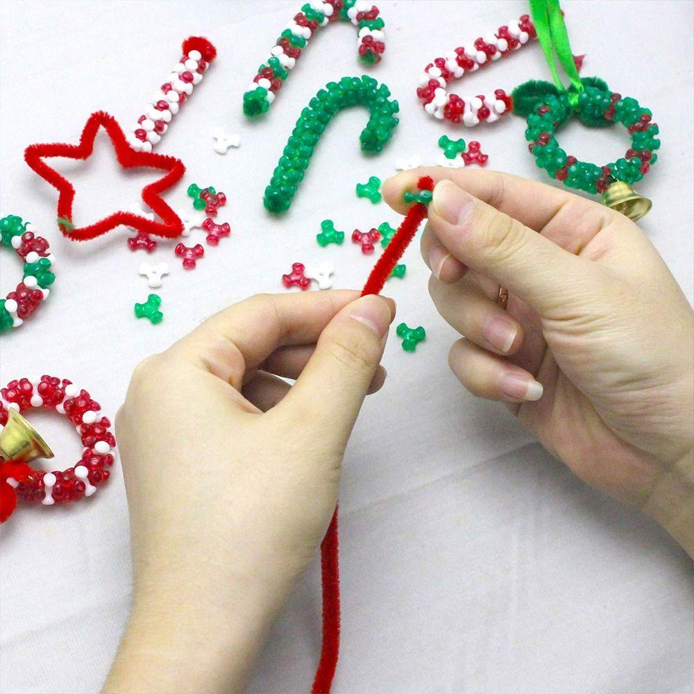 1500 Pieces Triangle Beads Christmas Beaded Decoration Set  For Xmas Craft Wreath Tree Decor