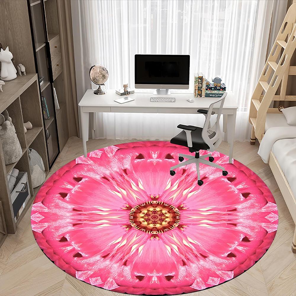 1pc Pink Flower Mandala Carpet, Round Non Slip Durable Large Size Office Carpet, Suitable for Office