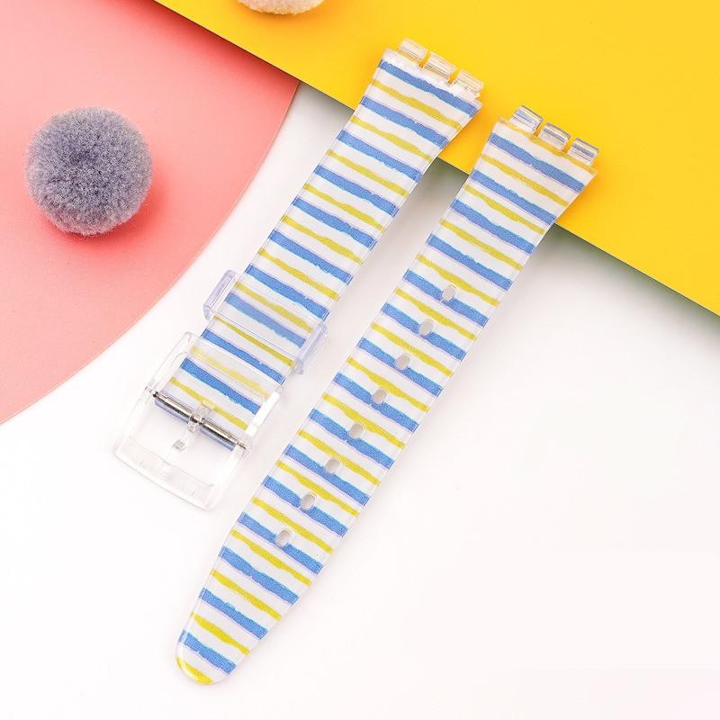 

16 мм 17 мм 19 мм ПВХ силіконовий друкований ремінець для серії Swatch браслет водонепроникний спортивний браслет чоловіки жінки аксесуари для годинників 16mm жовтий/синій