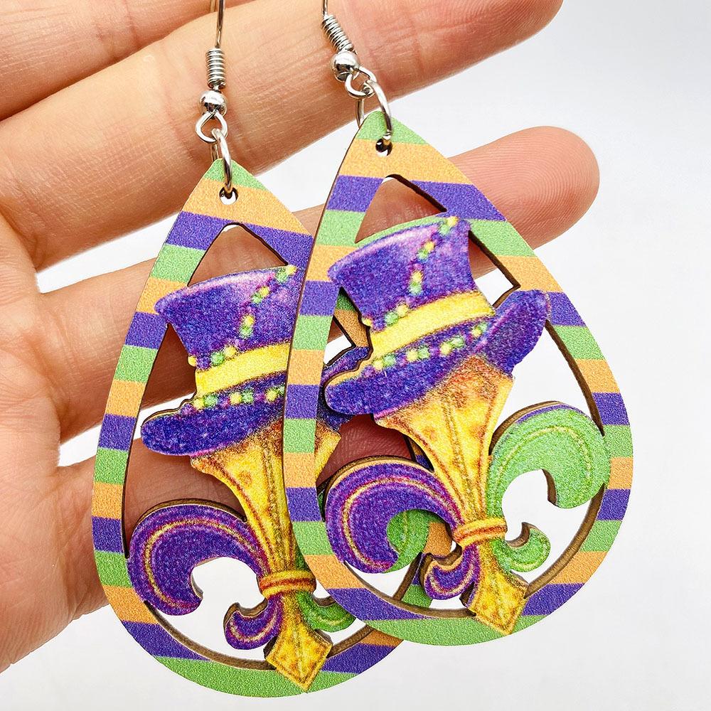 Ohrringe Karneval Bunter Festival Schmuck Übertriebene Maske Wassertropfen Hohl Holzohrringe