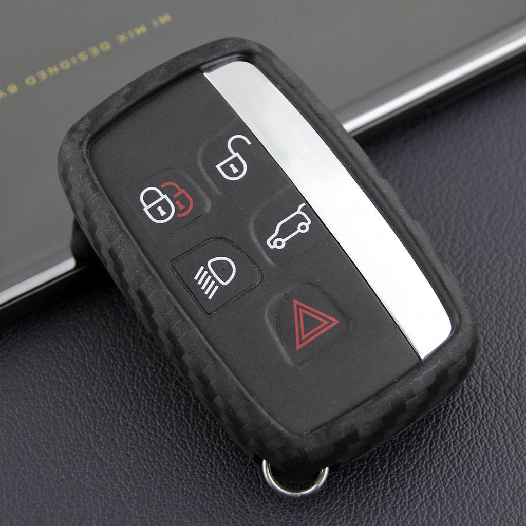 Carbon Fiber Silicone Key Case Cover for Land Rover Models: Range Rover Sport, Velar, Evoque, Discovery 4, Discovery Sport.