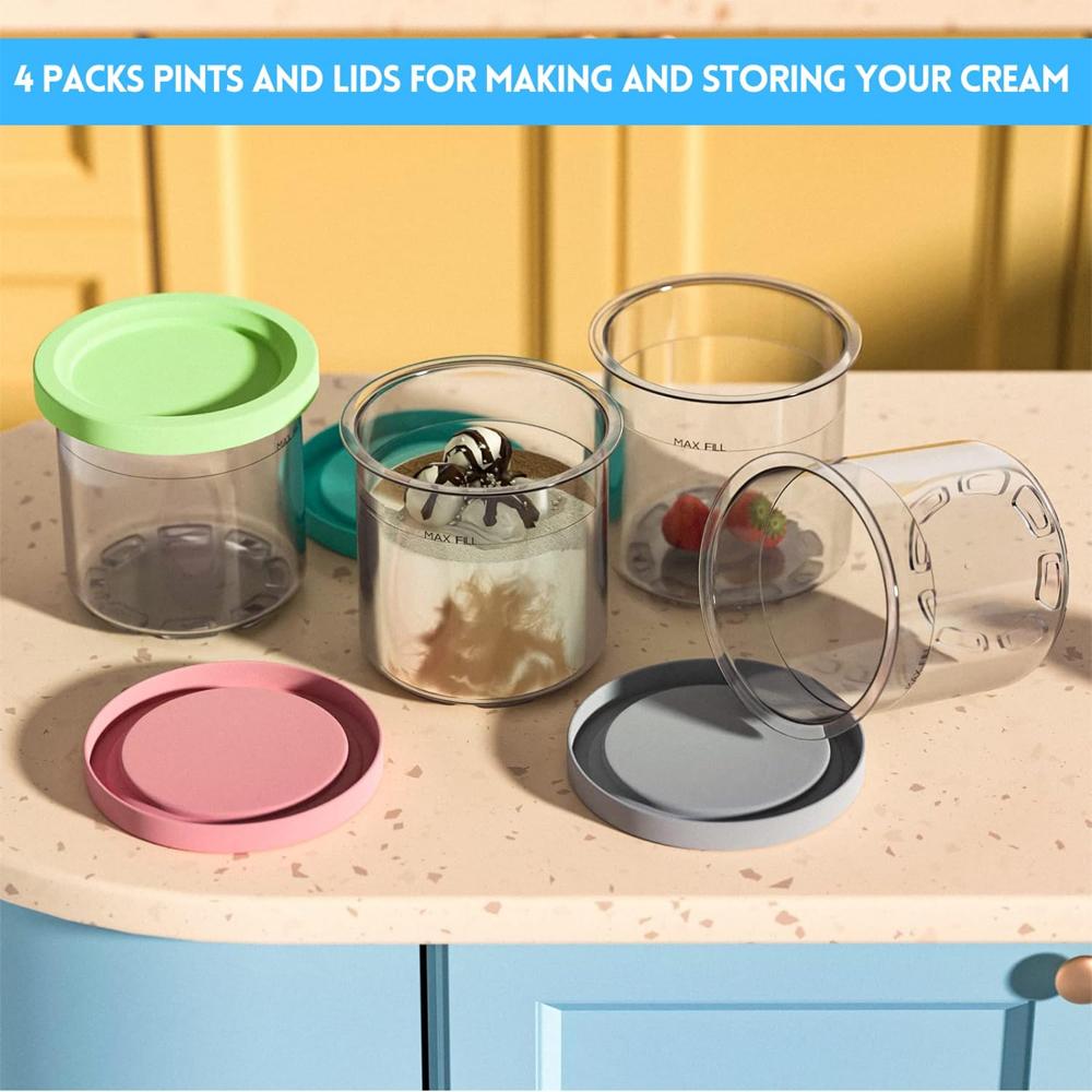 Ice Cream Pint Containers Replacement for Ninja Creami Pints and Lids,Compatible with NC301 NC300 NC299AMZ Series Ice Cream Maker,with 4 Scoops