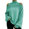 Ladies Fashion Off Shoulder Turtleneck Warm Solid Color Long Sleeve Sweater