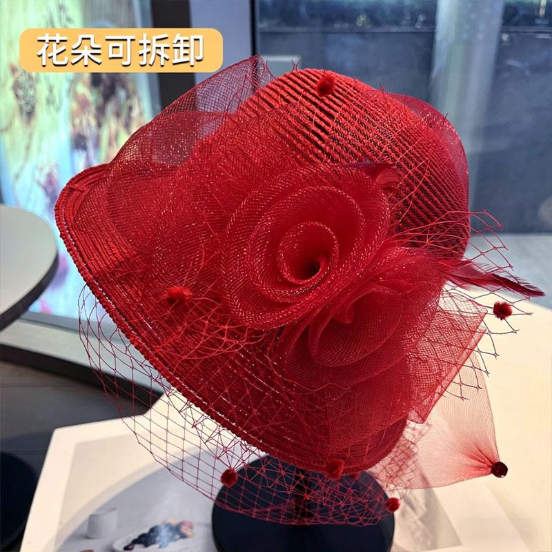 French flower mesh crimped brim basin hat female Hepburn style fashion exquisite banquet travel photo outdoor sun hat