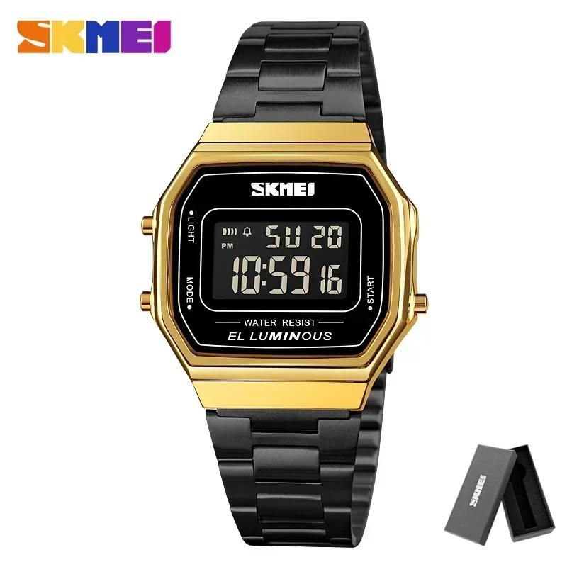 SKMEI 1647 Men Reloj Hombre Retro LED Digital Male Watches Casual Simple Mens Wristwatches Stainless Steel Band Waterproof Watch