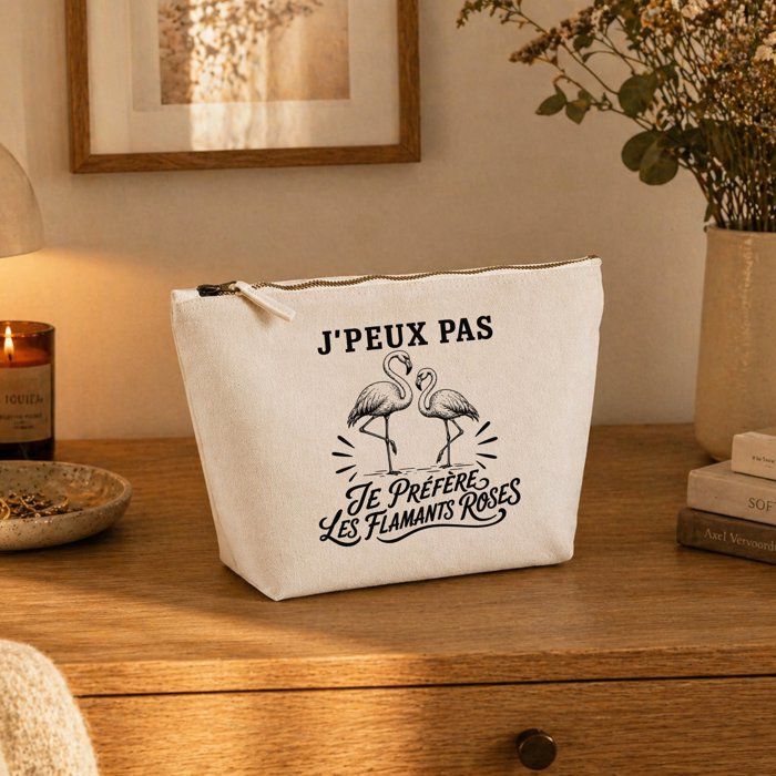 Trousse de toilette - PLANETEE - J'peux pas minimaliste (Flamants roses) - 100% coton - 3 L - Zip métal