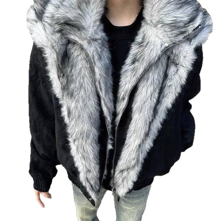 Giacca Spessa Stile Americano Aquila di Montagna per Autunno e Inverno con Collo in Pelliccia Sintetica - Vestibilità Larga Unisex, Design 2-in-1