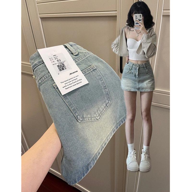 Women s High Waist Distressed Denim Mini Skirt - Summer Retro A-line L