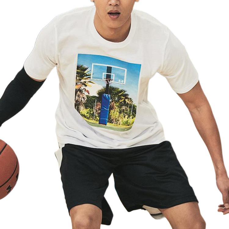Under Armour Short Sleeve Graphic Print Crew Neck T-Shirt Men Tops White 1361923-100