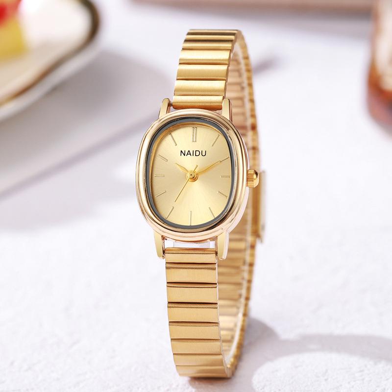 Stylish Oval Bamboo-Steel Ladies' Gold Wristwatch - Casual and Trendy