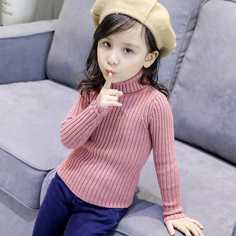 Fashion Baby Girls Winter Turtleneck Knitted Sweaters Clothes Autumn Children Boys Pullover Kids Knitwear Versatile