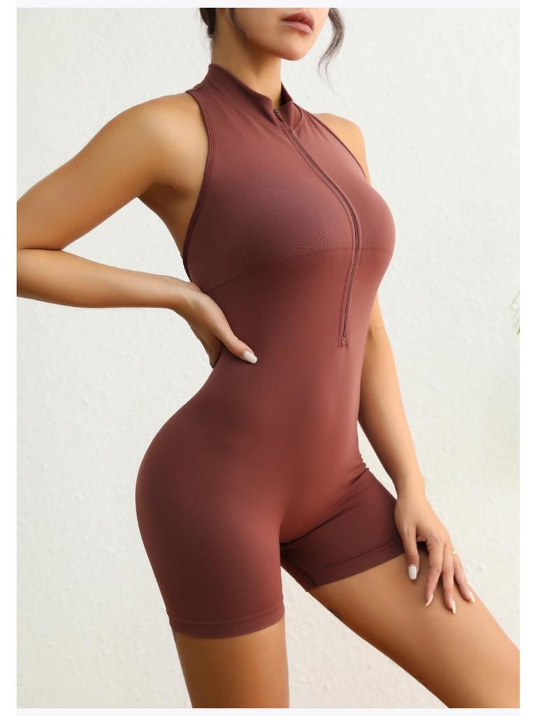 Y2K Zipper Back V-Peach Hip Sports Yoga Jumpsuit