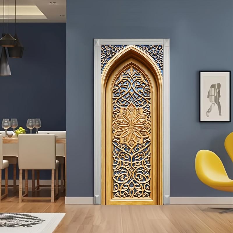 Tapet Autocolant Elegant Floral Arabic pentru Ușă PVC Peisaj Decor Acasă Mobilier Folie Vinil Autocolant de Perete Impermeabil Film Decorativ pentru Ușa Dormitorului
