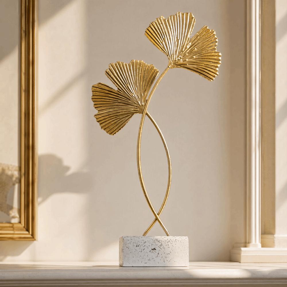 5.51in Iron Gold Leaf Cement Base Ornament  Bedroom Table Display Ornament