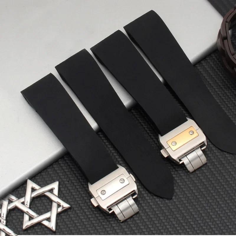 Silicone Rubber Watch Band For Cartier Santos 100 W2020007 W2020008 Watch Straps Waterproof Watch Bracelet 25mm