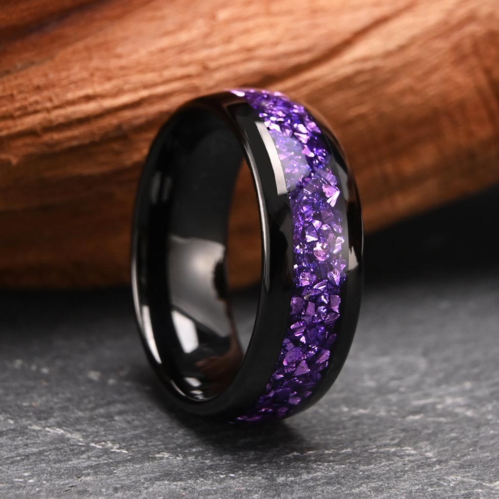 8mm/4mm Amethyst Tungsten Carbide Ring, Mens Womens Engagement Wedding Rings, Perfect for Anyone Jewelry Gift