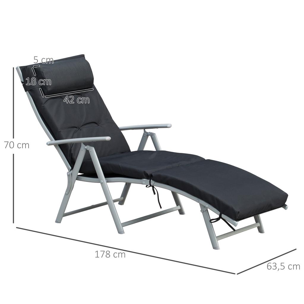 Sun Lounger Foldable Beach Lounger with Headrest Seat Cushion Deck Chair with 7-Position Adjustable Backrest Garden Lounger Relaxing Lounger Up To