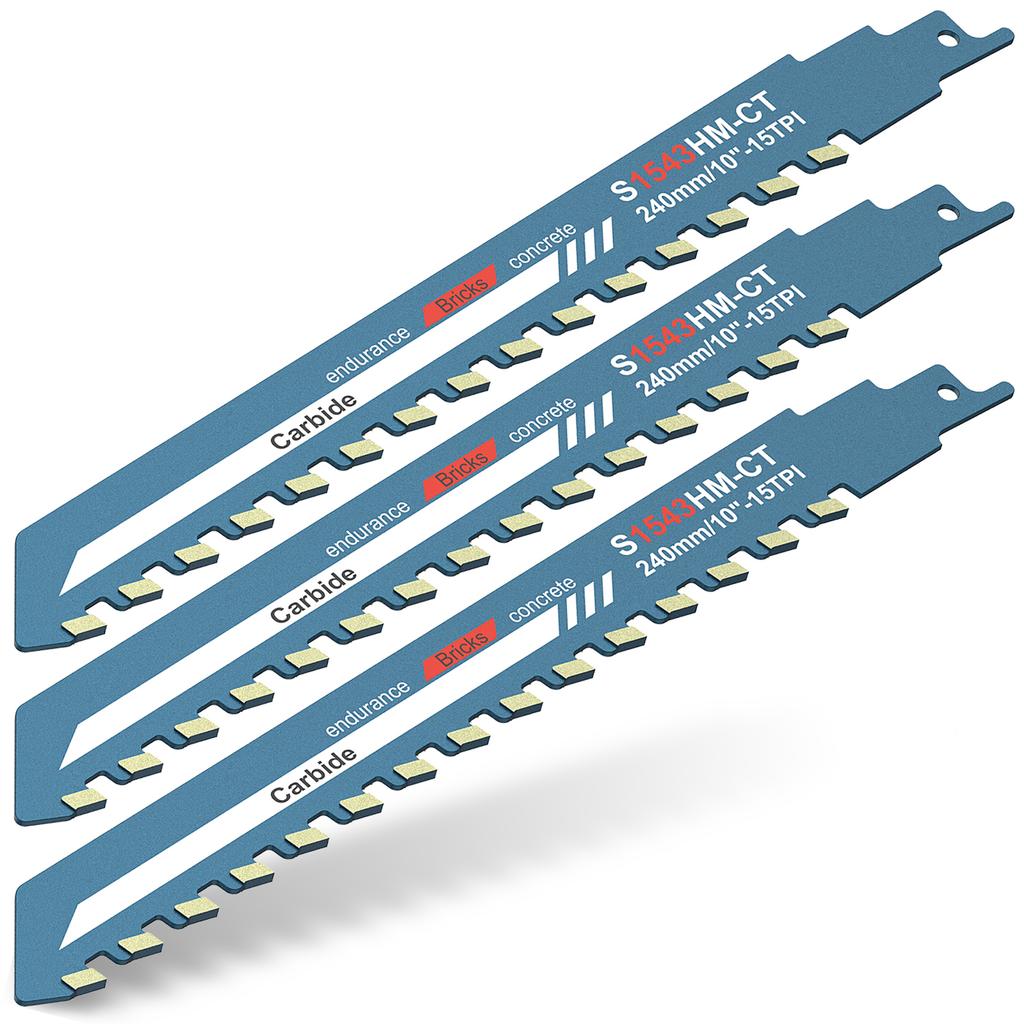 1/2/3Pcs Reciprocating Saw Blade 10inch Tungsten Carbide Teeth Saber Saw High Hardness Saws Blade Masonry Concrete Cutting Tools