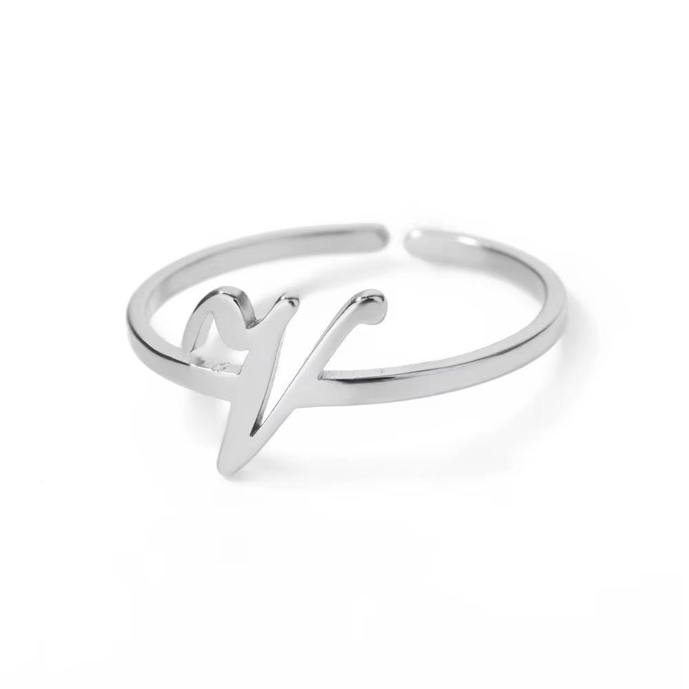 Stylish Adjustable 26-Letter Stainless Steel Ring for Women - A-Z Personalized Initial Finger Ring