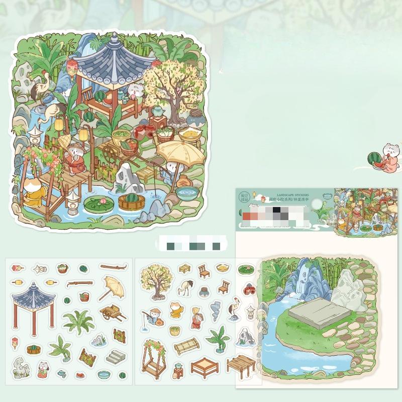 Cartoon Miniature Scene 3D Stickers Retro DIY  PET Landscape Stickers Decompression Korean Stationery Scrapbooking Posters