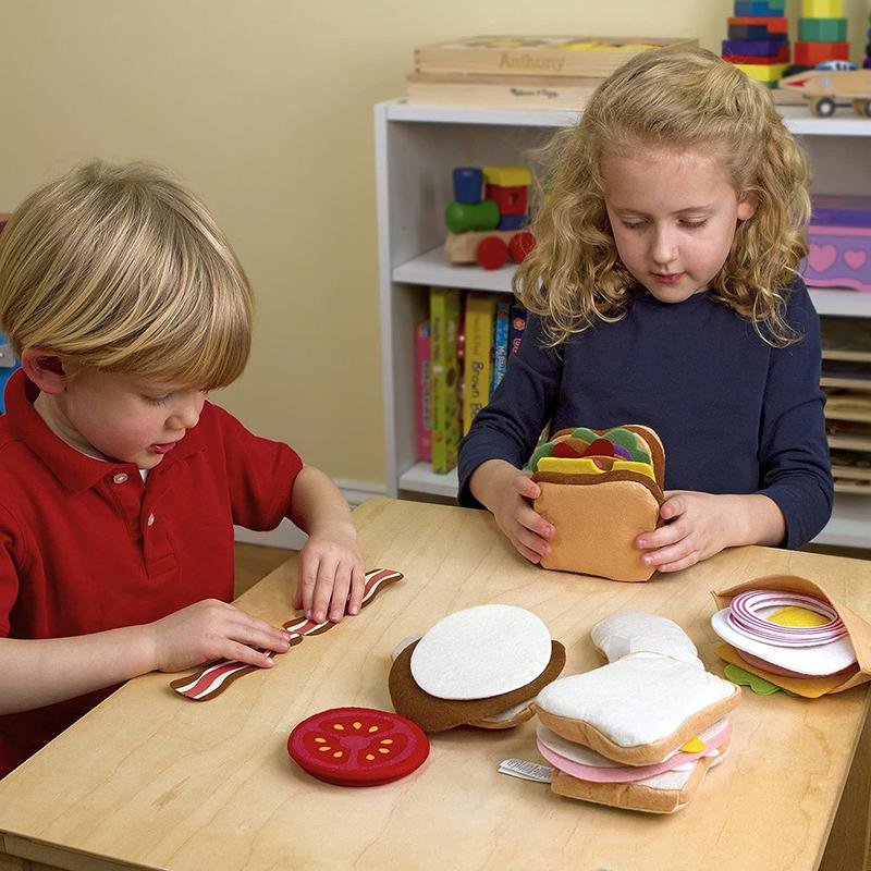 Çocuklar Simülasyon Pizza Hamburger Yaratıcı Oyun Rol Yapma Mutfak Oyuncak Sandviç Yiyecek Pişirme Montessori Eğitici Keçe Oyuncak