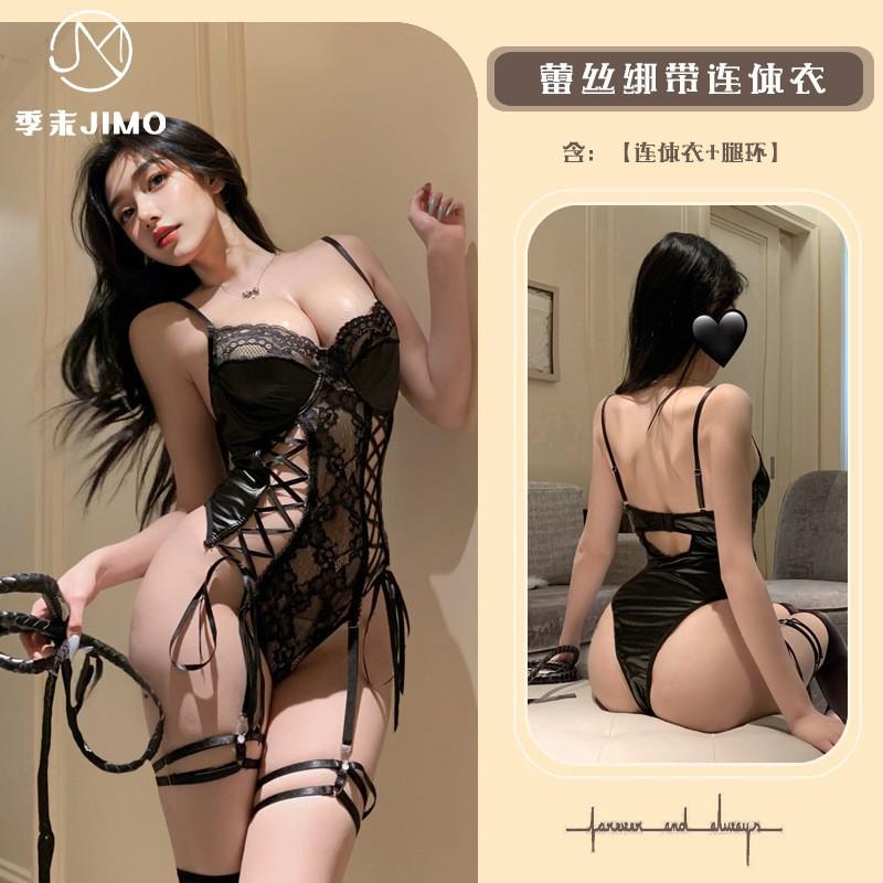 Sex underwear light luxury temptation satin sexy lace splicing shapewear straps empty onesie women