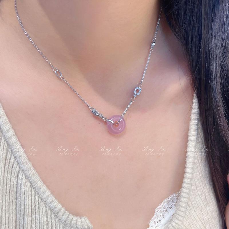 Purple Chalcedony Donut Necklace Light Luxury Premium Pendant High Ice Violet Double Ring National Style Necklace