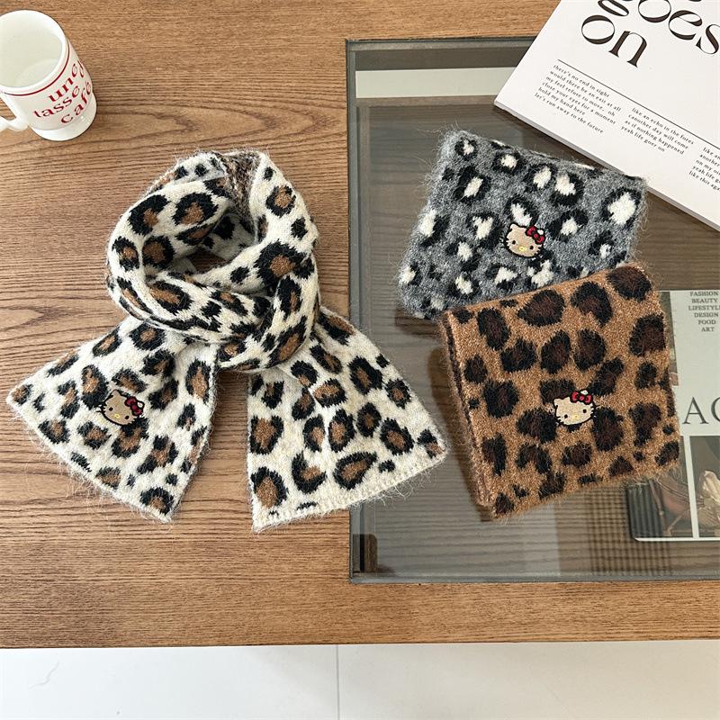 Lenço de Listras com Estampa de Leopardo de Alta Qualidade Estilo Coreano para Mulheres: Cachecol Quente de Outono/Inverno