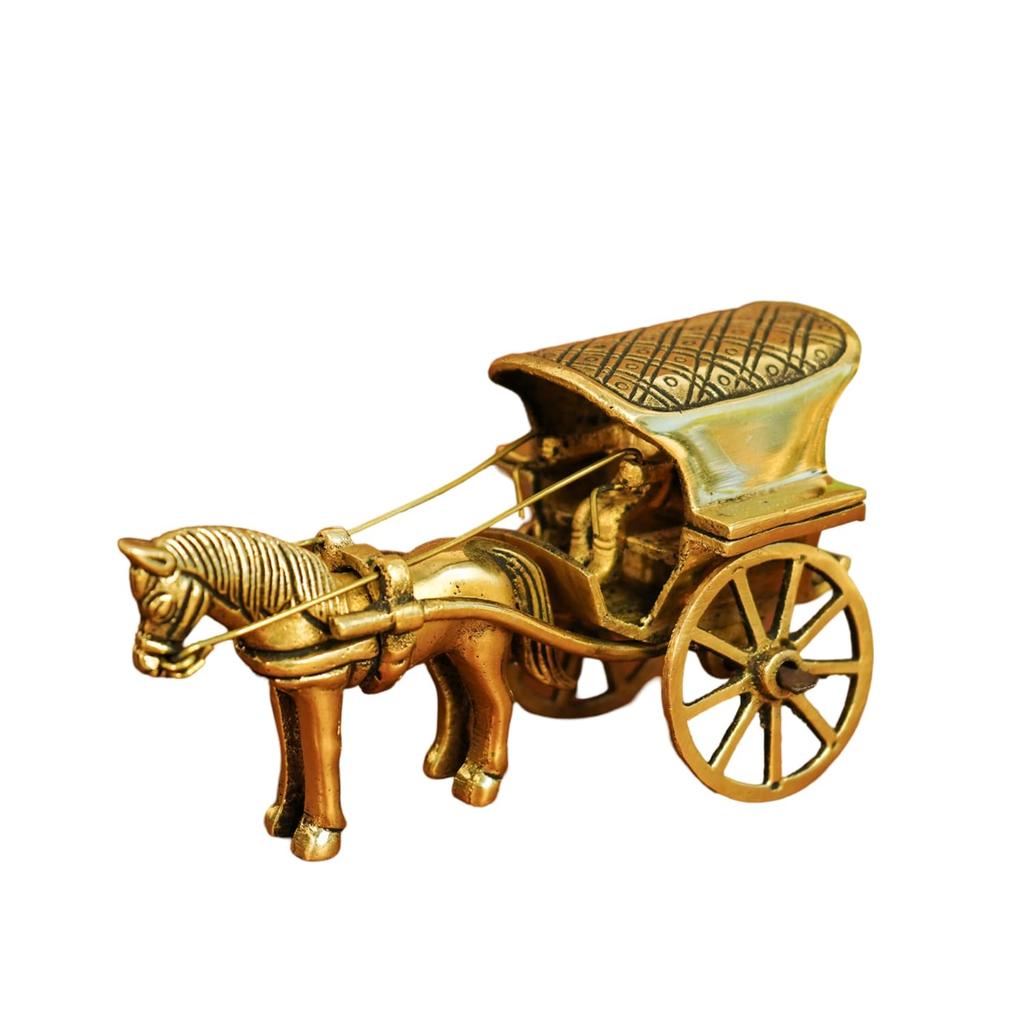 100% Pure Brass Horse Cart For Home Décor, Tanga Showpiece, Golden Color