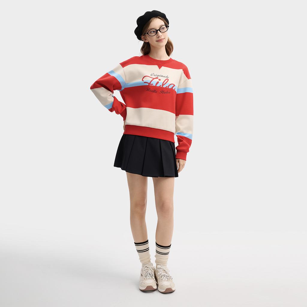 FILA Original Simple Fashion Retro Sports Casual Trendy Striped Comfortable Versatile Round Neck Pullover Sweatshirt Women sweatshirt F11W619206FBG