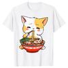 RaUnisex Cat Kawaii Anime Japanese Food Girls Official Teenager TShirt Harajuku Graphic Tee Tops Kitten Eat Noodles Novelty Gift