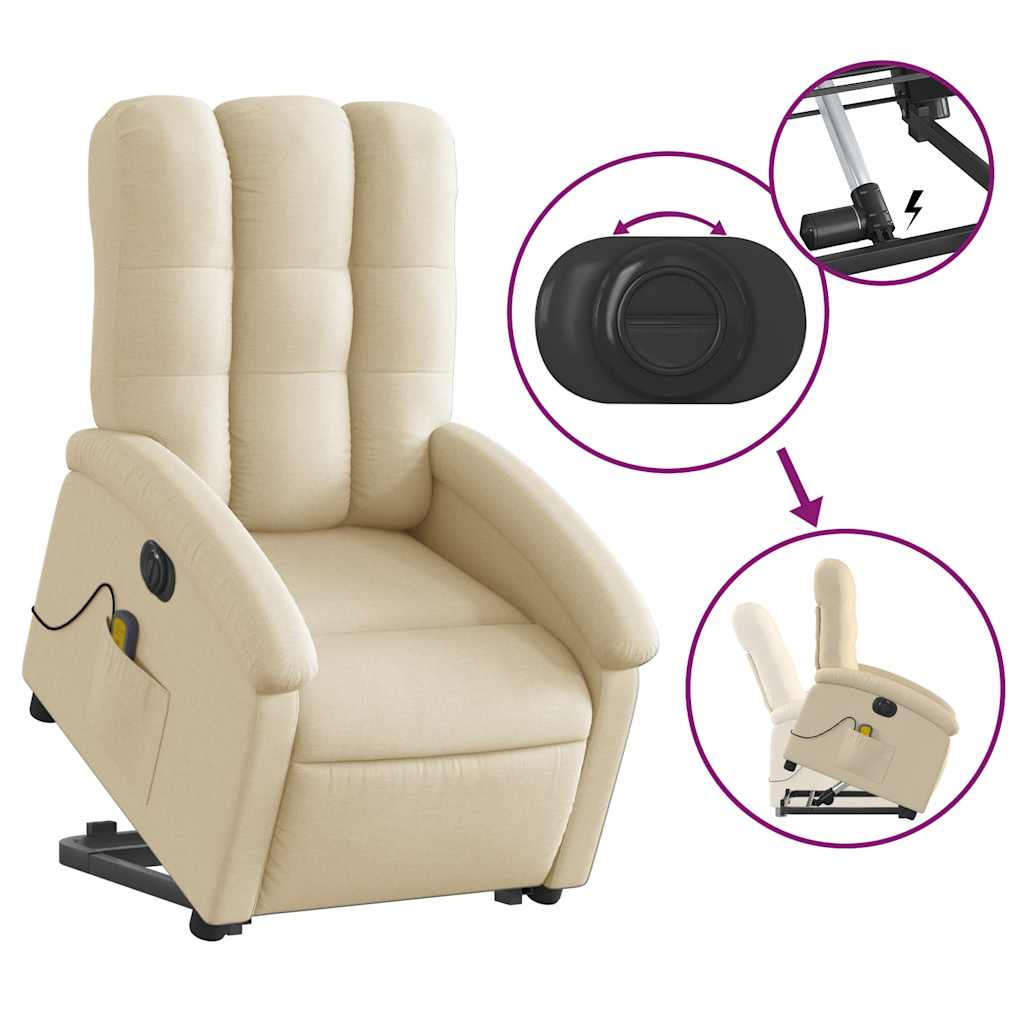 Vidaxl Lift-Up Massage Chair, Electric, Reclining, Cream