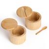 Natural Bamboo Salt & Pepper Condiment Set with Magnetic Lid Elegant Wooden Salt Pepper Jars Sugar Container Spice Storage Pot