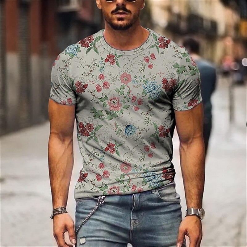 Men's Floral Graphic T Shirt Tee Funny T Shirts Short Sleeve T Shirt 3D Print Crew Neck Shirt Hawaiian
