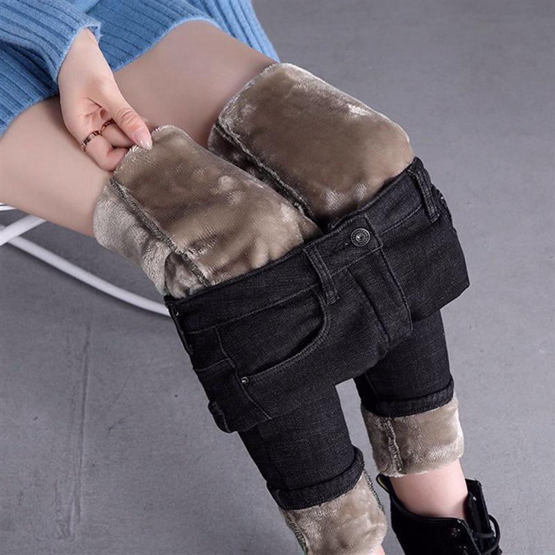 

Women s High Waist Slim Velvet Denim Jeans - Loose Fit, Elastic, Versatile Straight Leg, Autumn/Winter 2021 Style. 29