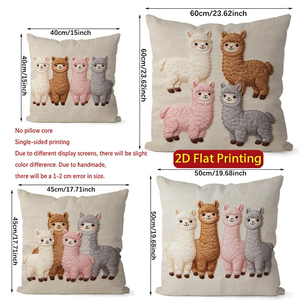 Cute Alpaca Family Square Throw Pillow Covers Pattern Cushion Cover Suitable For Sofa Bedroom Car Pillow Cover