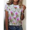 Fashion Women Floral Print T Shirt Funny Casual O-neck Short Sleeves T-shirt Summer Female Tee Shirt